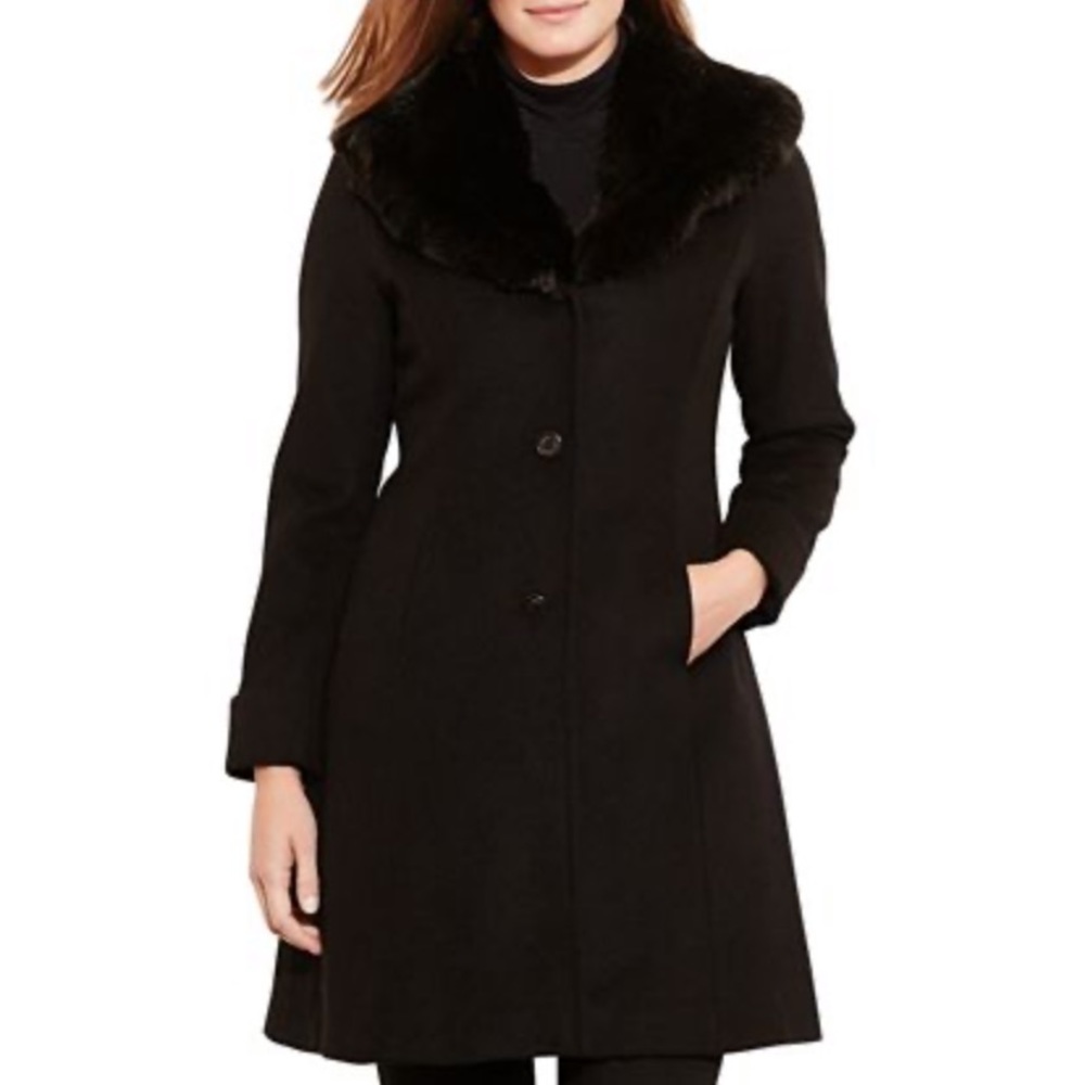 Lauren Ralph Lauren Faux Fur–Trim Wool-Blend Coat